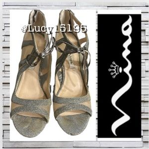 ❤️Nina Cherie Steel Luna Open Toe Zipper Back Heels